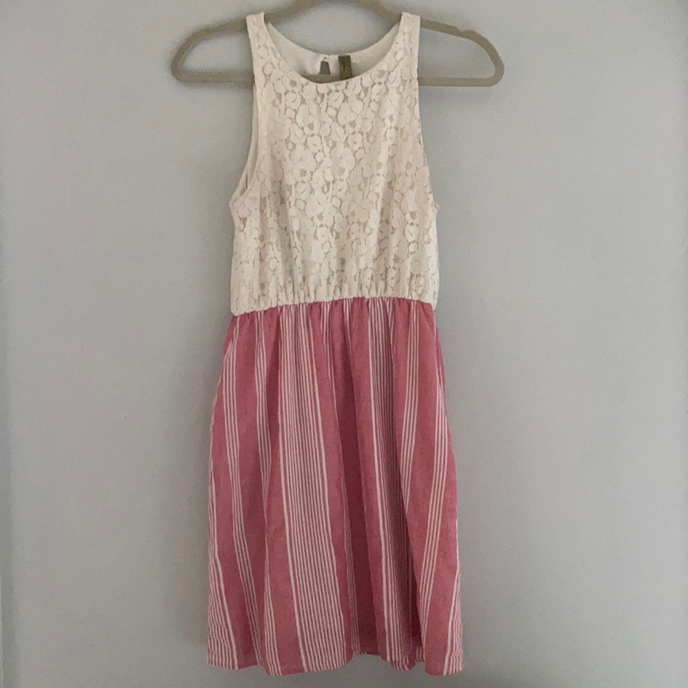 Francesca’s Ivory Lace and Pink Stripe Sundress